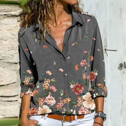 Vintage Blouse Women Clothes Tops Casual Blouses Woman 2021 Retro Clothes Flower Shirt Women Fashion Turn-down Collar Shirts