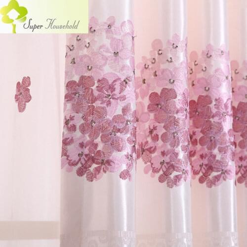 Cherry Pink Embroidered Semi-shading Curtains for Living Room Bedroom Wedding Hydrangea Plants Flowers design Tulle