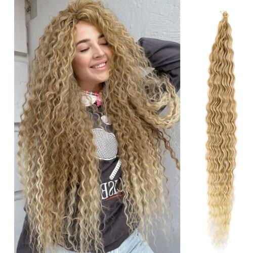 Loose Deep Wave Twist Crochet Hair Crochet Braid Extensions Synthetic Long Braiding Hair 30Inch Super Ombre Color Pink Blonde