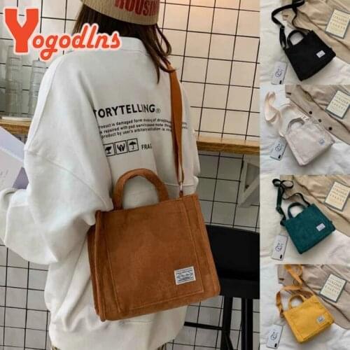 Yogodlns Retro Corduroy Shoulder Bag 2021 New Handle Bag Solid Color Shopping Tote Casual Bucket Crossbody Bag Purse Handbag sac