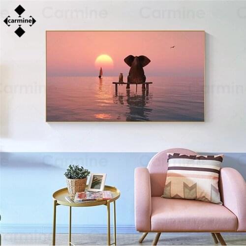 Sunset with Elephant Canvas Pictures Beautiful Scenery Landscape Wall Posters Decor Home Nordic Cute Animal Print Picture Decor