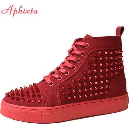 Aphixta Rivets Shoes Woman Couple Ankle Boots Flat Heel Platform Boots Women Big Size 44 Waterproof Motorcycle Boots Men & Women