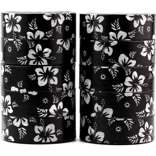 High quality 10pcs/lot Black and White Flower Washi Tapes DIY Decor Scrapbooking Planner Adhesive Masking Tape Kawaii Stationery