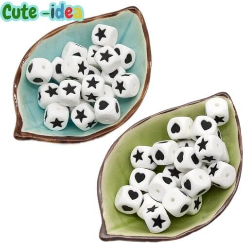Cute-idea 100pc heart&star Letter Silicone Bead BPA Free Baby Teether Toy Teething Chew For DIY Bracelet Necklace Pacifier Chain