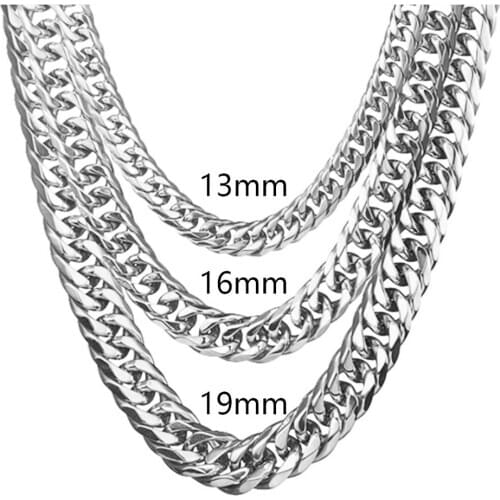 11/13/16/19/21mm 7-40" Fashion Jewelry Stainless Steel Silver Color Double Cuban Curb Chain Mens Womens Necklace Or Bracelet