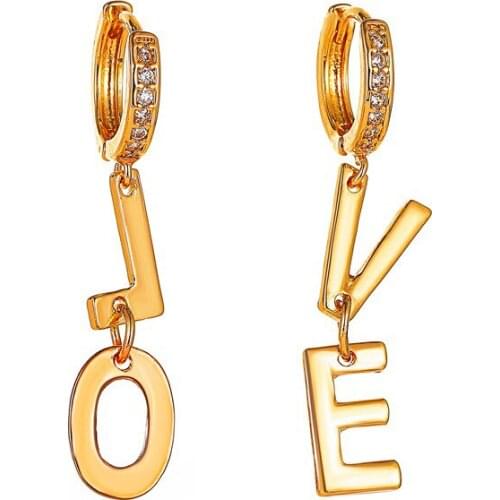 2021 Fashion LOVE Drop Hoop Earrings Hip Hop Zircon Initial Letter Couples Earrings for Women Brincos Trend Jewelry Gift