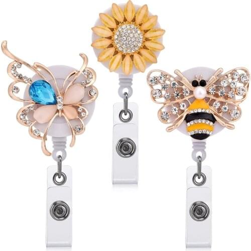 3 Pieces Badge Reels Cute Animals Badge Clips for Badge Holders Handmade Bling Rhinestone Badge Reels