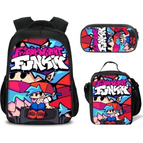 3 Pcs/Set Hot Game Friday Night Funkin Bag 3D Print School Bags Anime Harajuku Teenager Laptop Book Bag Backpack Men Women