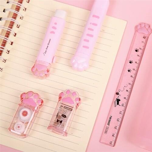 6Pcs Cat Paw Lucky Random Set Preferential Pencil Case Ruler Rubber Correction Tape Random Kawaii Stationery Set School Supplies