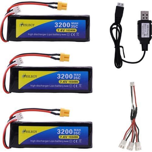 7.4V 3200mAh 35C 2S Lipo Battery XT30 Plug with USB Charger for MJX Bugs 3 B3 RC Quadcopter Spare Parts 7.4 V toy Battery parts