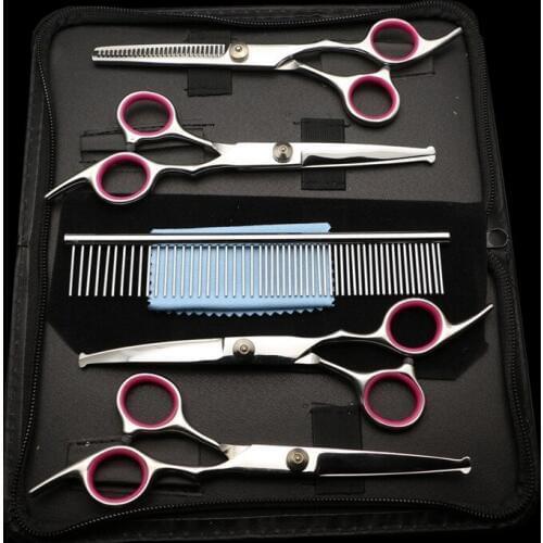 7 inch Pet Grooming Scissors Set Straight Curved Dog Cat Cutting Thinning Shears Kit Tesoura Para Hair Thinning Shears
