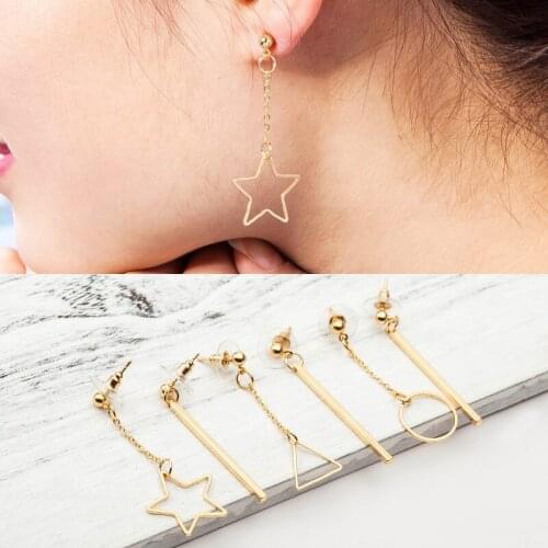 Asymmetrical Hollow Star Triangle Hoop & Stick Golden Silver Plated Geometric Dangle Earrings for Women Drop Earrings