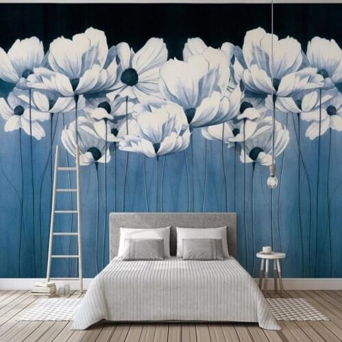 Milofi custom large wallpaper mural Nordic nostalgic blue floral living room background wall paper mural decorative painting