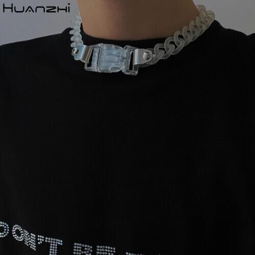HUANZHI 2020 New Cool Guy Individuality Hip Hop Transparent Acrylic Chain Choker Necklace for Women Man Couple Accessories