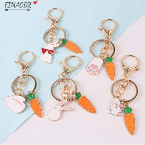 FIMAODZ Cute Rabbit Keychain Cartoon Animal Carrot Bear Paw Pendant Key Chain for Men Women Gift