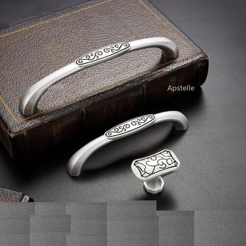 Cupboard Drawer Hardware Kitchen Cabinet Pull Zinc Alloy Silver Knurled Nordic Style Door Furniture Handles
