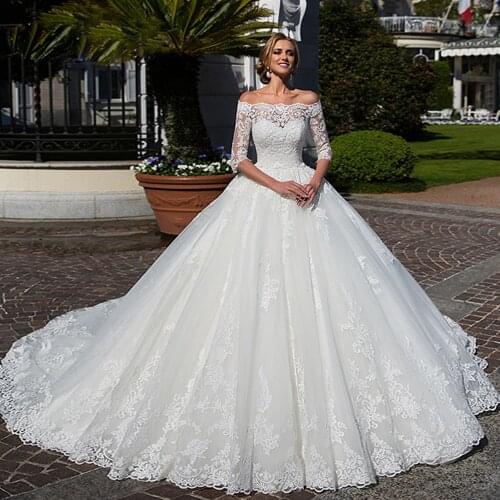 Gelinlik Half Sleeve Ball Gown Wedding Dress Boat Neck Abito Da Sposa 2 In One Hochzeitskleid Luxury Vestidos De Novia