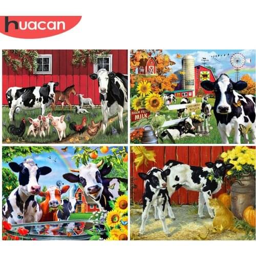 HUACAN 5D DIY Diamond Painting Cow Ful Square Rhinestone Kit Diamond Embroidery Animal Mosaic Cross Stitch Farmhouse Decor
