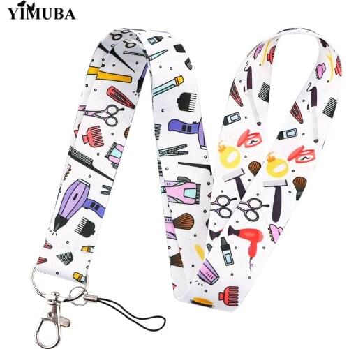 Barber Shop Tools Cartoon Printed Lanyards Keychain Mobile Phone Neck Straps ID Card Pass Badge Holder Dresser Hairdresser Gift