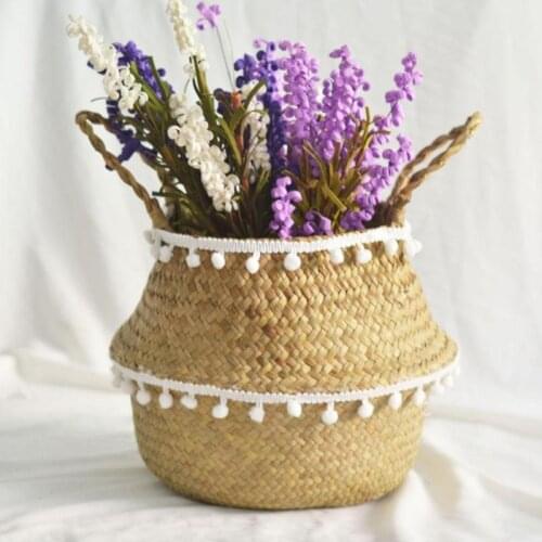 Handmade Storage Baskets Straw Patchwork Flowerpot Wicker Rattan Garden Flower Planter Pot Folding Planter Bamboo Basket 2019