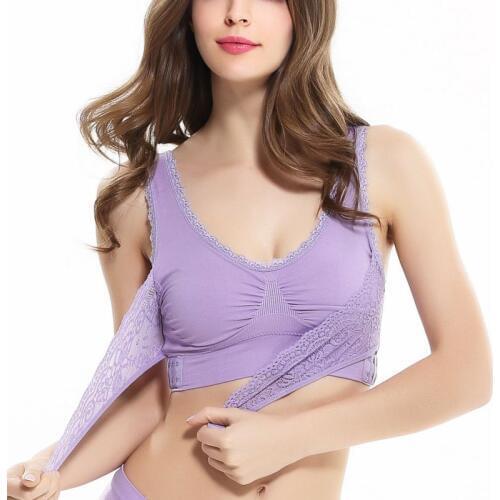 Lace Lingerie Women Girls Sexy Bra Comfortable Solid Color Cross Side Buckle Without Rims Gathered Sports Underwear Sleep Bra