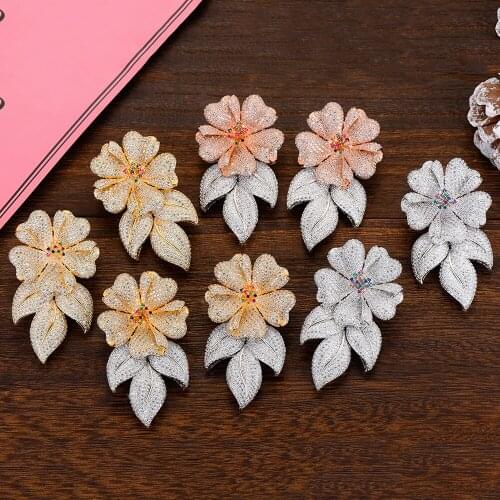 LARRAURI Micro Inlay Cubic Zircon Dangle Earrings Engagement Gift Hollow Flowers Wedding Bridal Luxury Women Earring Pendientes