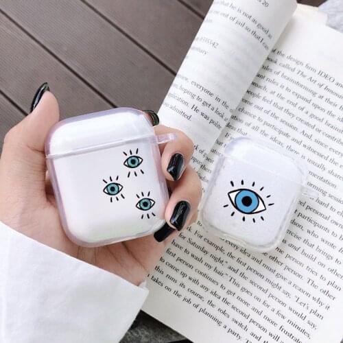 Eyeball Cute Transparent Earphone Cover Bag for AirPods 1 2 Cases Silicone Bluetooth Box Clear For Air Pod 2 Evil Eye Cases