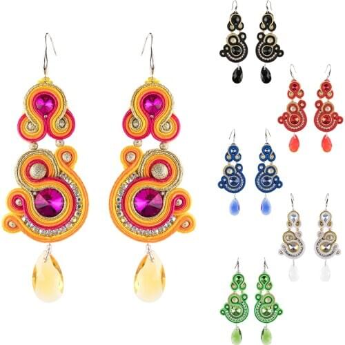 Fashion Handmade Soutache women earrings Colorful Long Hanging earring crystal sutasz jewelry orange black white new trend gift