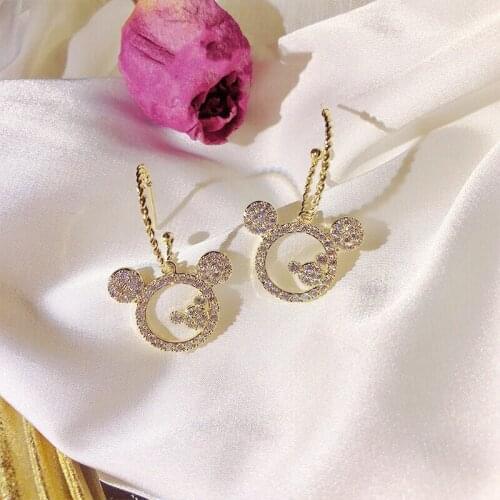 Cartoon Earrings Hooks With Crystals Hollow 2021 Fashion Charm Cute Mouse Anime Wedding Jewelry For Women Accessories Wholesale