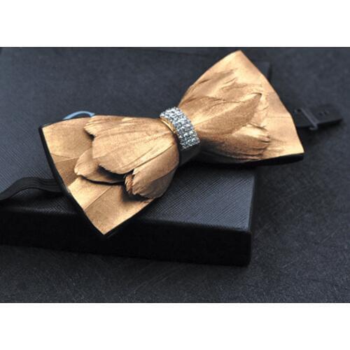 Free shipping New fashion mens male man handmade Pure natural feather stitching leather bow mens bow tie male groom wedding