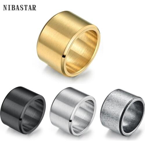 High Quality 15mm Chunky Brushed Ring For Men Stainless Steel Wide Bulky Punk With Beveled Edges Male Band Jewelry Accessories
