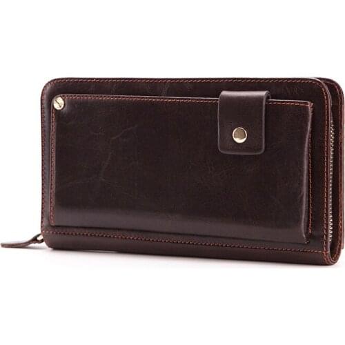 The first layer leather genuine mens multi-card vintage long wallet zipper wallet