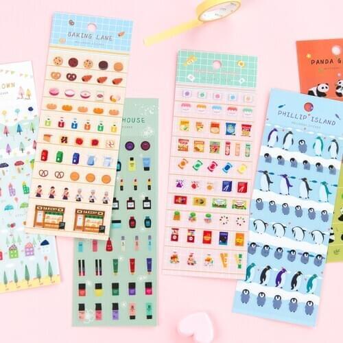 Hello day Stickers Cartoon Baking Snack Beauty Penguin Panda Fairy Town Note Sticker Decoration Adhesive Post Diary Gift F481