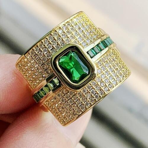 2019 New Arrival Beautiful Rings Vintage Jewelry 925 Sterling Silver&Gold Fill Green 5A CZ Wedding Eternity Female Wedding Ring