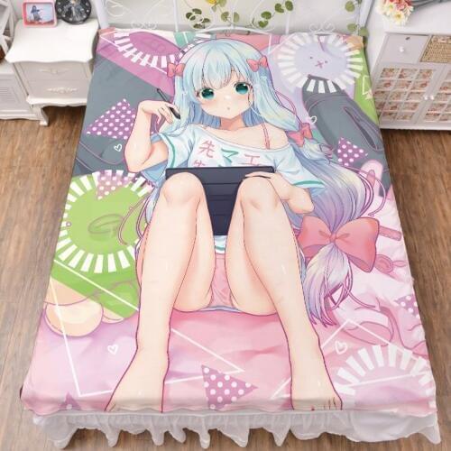 November update Japanese Anime Eromanga Sensei Izumi Sagiri sexy girl bed milk fiber sheet & blanket summer quilt 150x200cm
