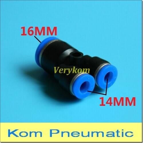 Wholesale Verykom Pneumatic 16mm To 14mm Reducing Air Fitting PW 16-14 Unequal Tube Hose Pipe Connector Y Union Tee T Reducer