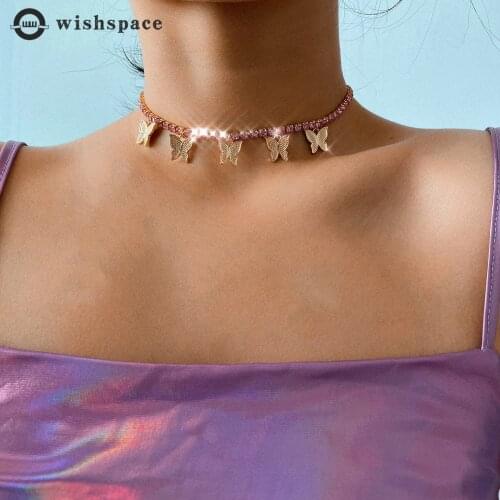 2021 New Popular Alloy Zircon Butterfly Necklace Fashion Women Popular Pendant Choker Short Chain Jewelry Wholesale Trend