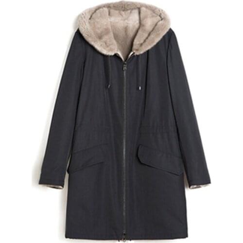 2021 New Winter Womens Real Mink Fur Overcoat OL Long Coats Thick Warm High Quality Lady Rex rabbit Fur Parkas Removable Liner