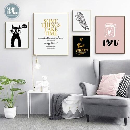 Nordic Cartoon animal owl Golden letters wall art Canvas posters Painting Prints wall Pictures for Living Room Morden Home Decor