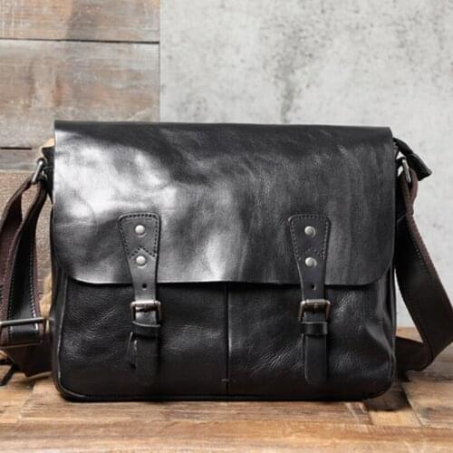 Casual First Layer Cowhide Leather Briefcase Mens Leather Handbag Crossbody Bag Shoulder Messenger Bag File Bags