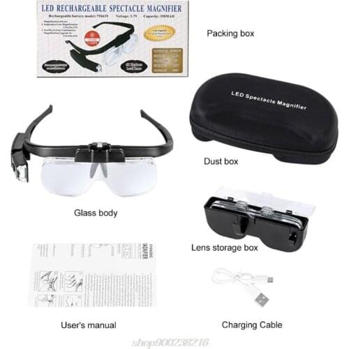 Headband Magnifier USB Rechargeable Head Mounted Magnifying Glasses with Removable Lenses 2 LED Lights for Read M25 21 Dropship