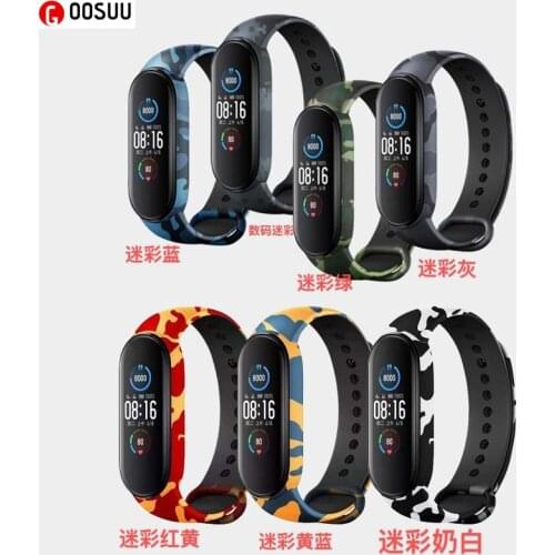 For Xiaomi Mi Band + Case TPU+Button Buckle Waterproof Camou Belt Sport Correa Strap Smart Wristband for Xiaomi Mi Band 3 4 5 6