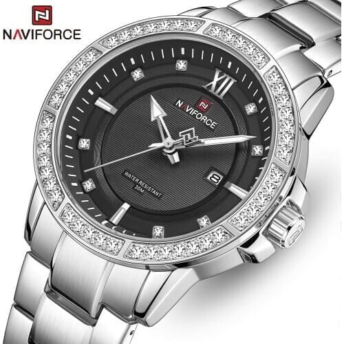 Top Brand NAVIFORCE Luxury Men Watch Fashion Silver-Black Business Watches Mens Casual Stainless Steel Waterproof Wristwatch