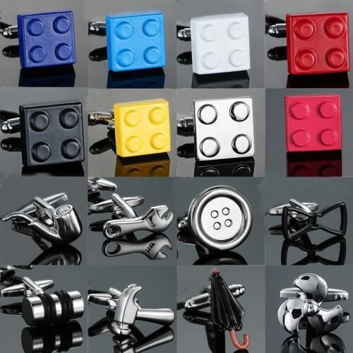 Factory Price Retail Designer Cufflinks For Men Brass Copper 18 style Material Blocks Design Novelty Cuff Links Wholesale&retail