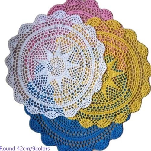 Modern round cotton placemat cup coaster mug dining kitchen coffee table place mat cloth lace Crochet doily tea Christmas pad