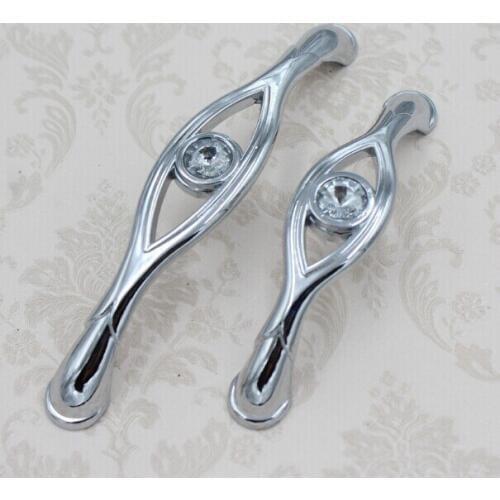 128mm glass crystal shiny silver modern furniture door handle clear crystal kitchen cabinet drawer handle 5" silver dresser pull
