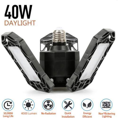 40W LED Garage Light 360 Degrees Deformable Ceiling Light Home Warehouse Workshop AC85-265V 36LED E26 6000K Folding Lamp Hot