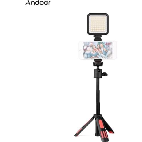 Andoer LED Video Light Conference Lighting Kit Mini Tripod +Phone Holder +5500K LED Light for Smartphone Vlog Live Stream Selfie