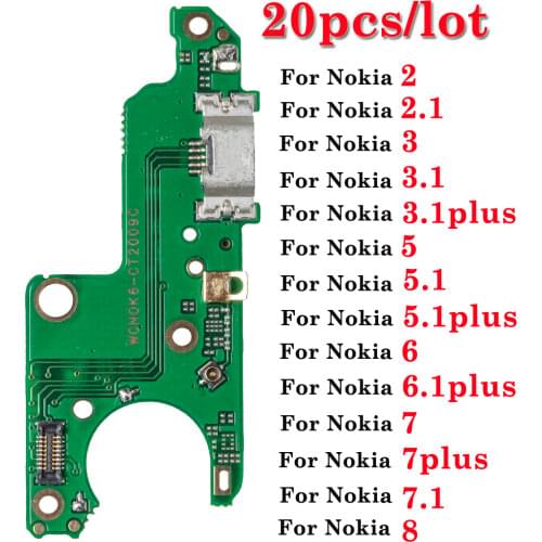20pcs/lot USB Charger Dock Charging Connector With Mic Flex Cable Repair Parts For Nokia 2 3 5 6 7 8 2.1 3.1 5.1 plus 6.1 7.1