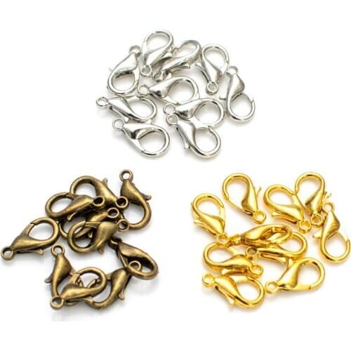 100 Pcs 12x7mm zinc alloy lobster claw clasps for jewelry necklaces bracelet making DIY Jewelry Accessories Gold/silver/bronze